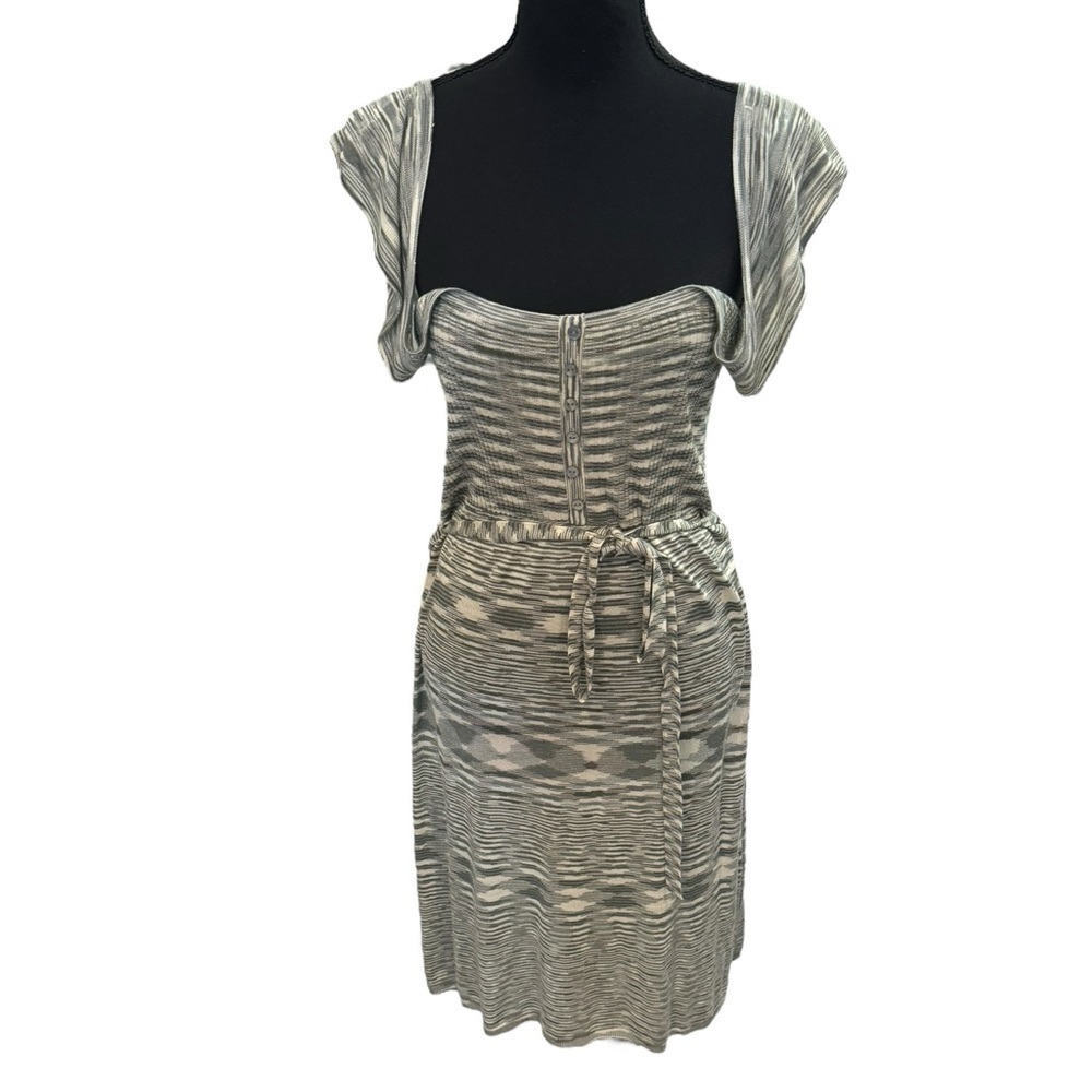 BCBGMaxAzria Grey Textured Knit Midi Dress with Tie Waist